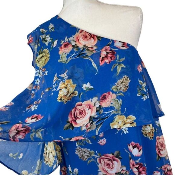 Slate & Willow Blue‎ Floral Chiffon Tiered Ruffle Maxi Dress Women's Size 0 - Picture 3 of 11
